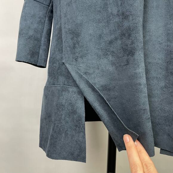 Soft Surroundings | Izzy Dark Blue Faux Vegan Suede Feminine Flouncy Top - Picture 6 of 10